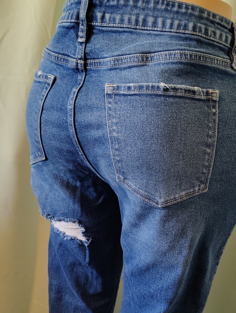 Nature Denim High-Rise Women's Blue Distressed Mom Jeans - Picture 6 of 8